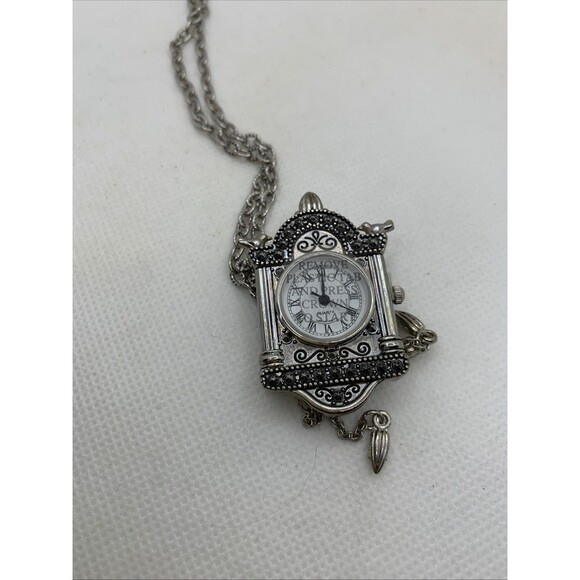 Avon 25mm Silver Tone Cuckoo Clock Pendant Brooch/Necklace w/Pin & chain Working - Picture 5 of 6